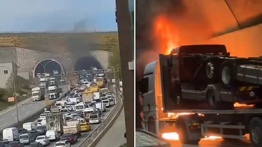 Sabiha Gökçen Havalimanı Tüneli'nde TIR yangını