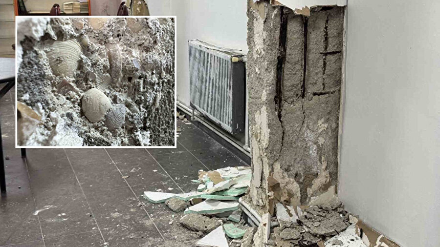 Depremde 6 katlı binanın kolonları patladı: İçinden midye kabukları çıktı