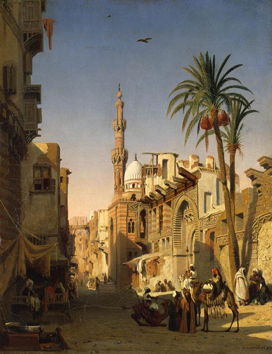 Fransız ressam Prosper Marilhat'ın (1811-1847) fırçasından, eski Kahire'nin Özbekiyye semti.