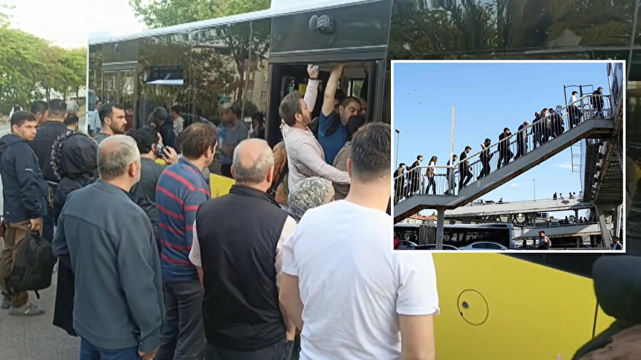 Özel halk otobüsleri kontak kapattı: İstanbul’da duraklarda yoğunluk havadan görüntülendi