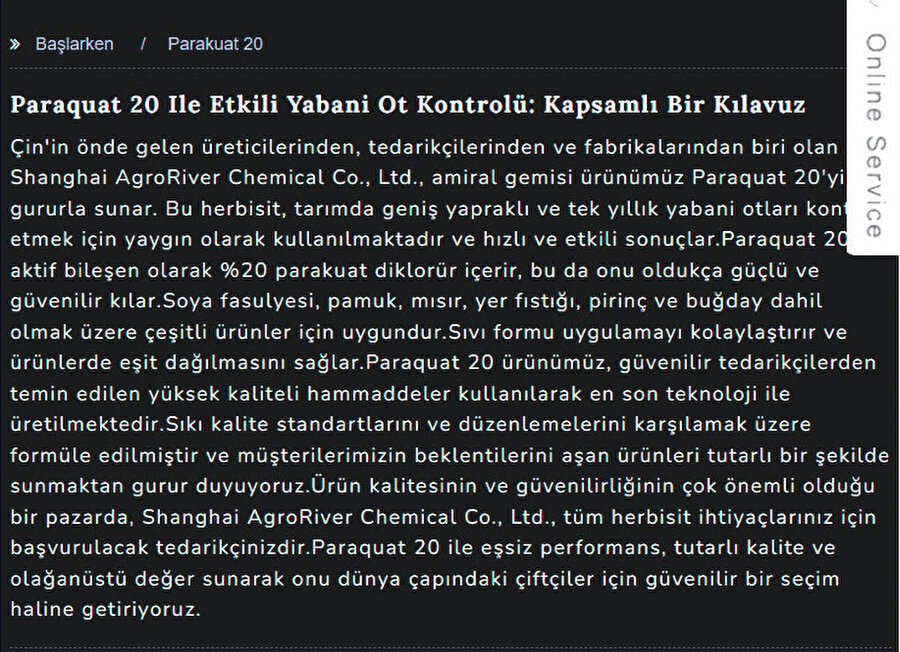 Bu gerçeklere rağmen Türkiye’de Paraquat satan bir sitede yazanlar.