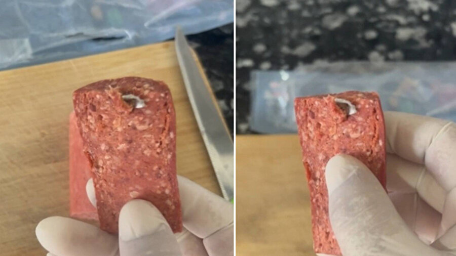 Erzincan’da sucuğun içinden metal cisim çıktı