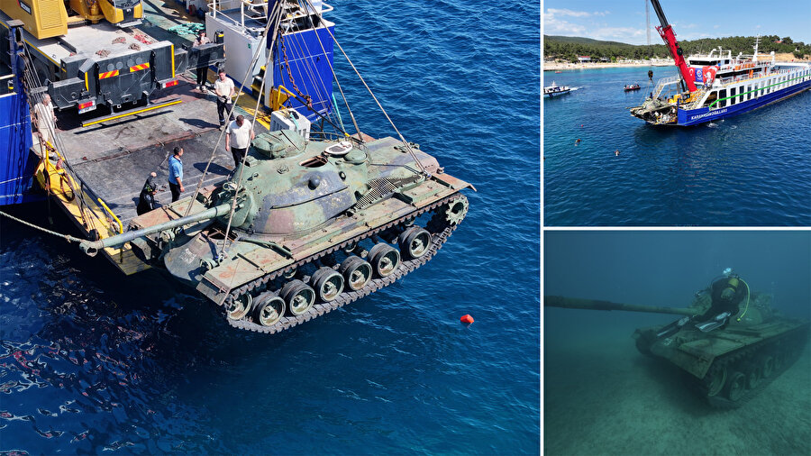 Dalış turizmini geliştirmek amacıyla Saros Körfezi'ndeki Su Altı Tarih Müzesi'ne tank batırıldı