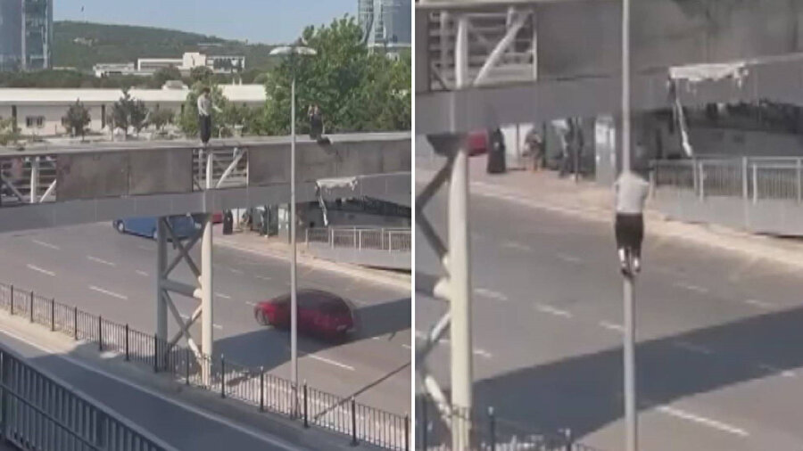 ​Kartal’da üst geçitten elektrik direğine atladı