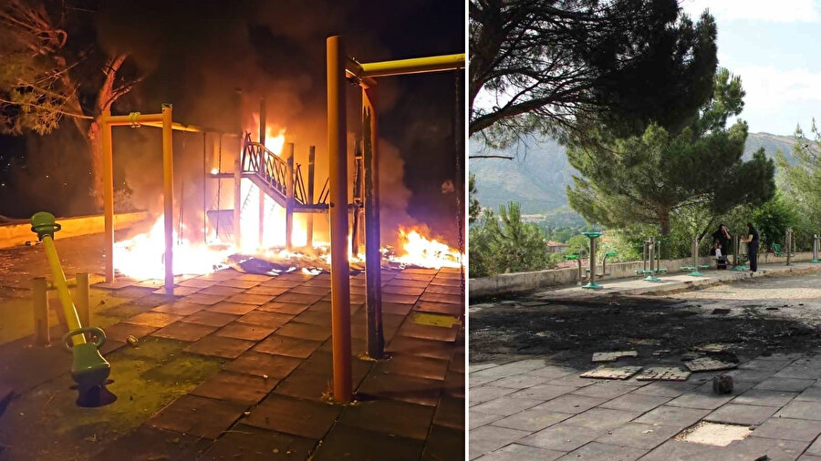 Amasya’da şüpheli yangın: Çocuk parkı alev alev yandı