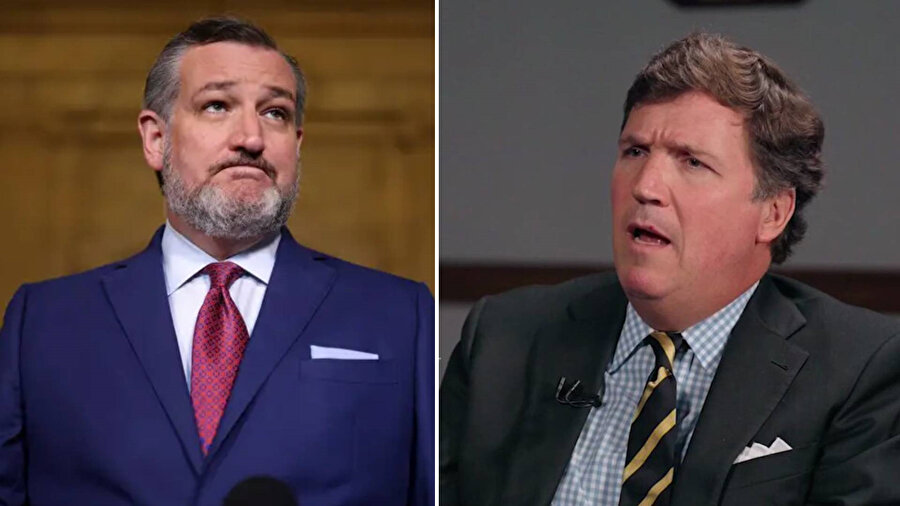 Senatör Ted Cruz(solda) Gazeteci Tucker Carlson(sağda)
