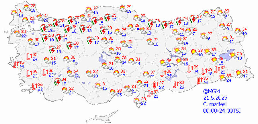 21 Haziran Cumartesi hava durumu
