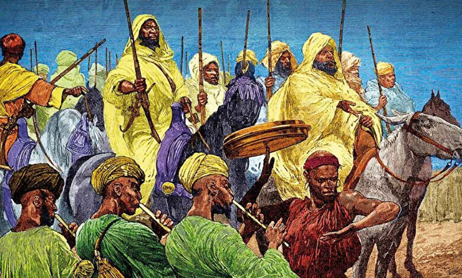 Buhârî Ordusu’nu savaşa giderken tasvir eden bir çizim.