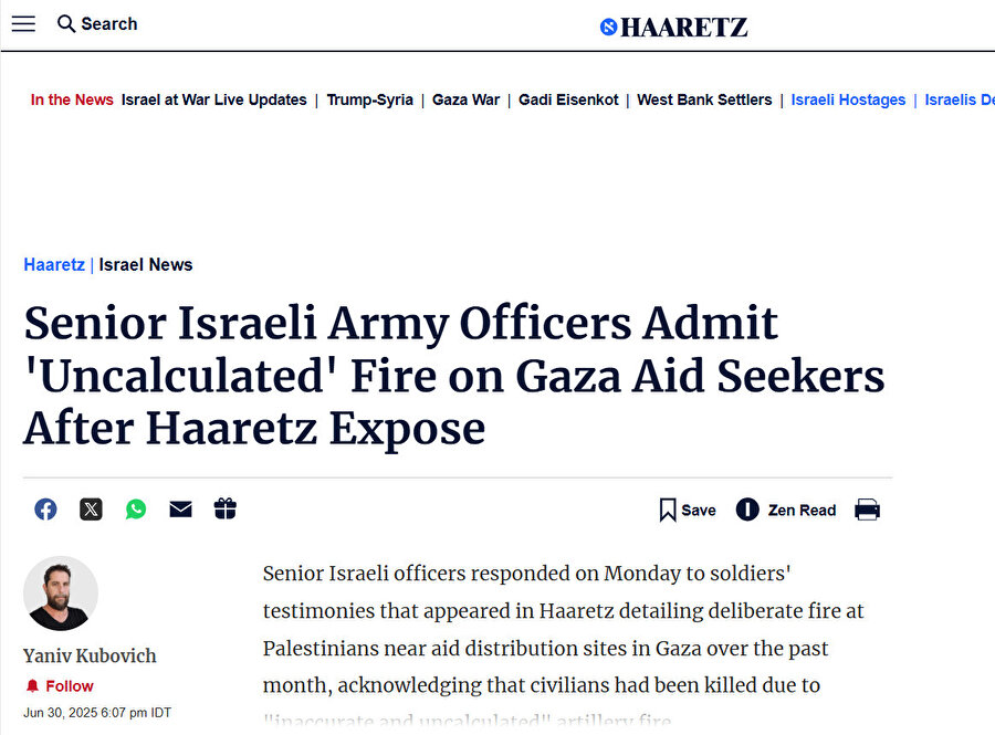 "Üst düzey İsrail Ordusu subayları, Haaretz'in ifşasının ardından Gazze'deki yardım arayanlara yönelik 'hesaplanmamış' ateşi kabul etti"