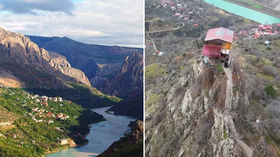 Kayalığa yapılan ev görenleri şaşırtıyor: 96 basamakla çıkılıyor