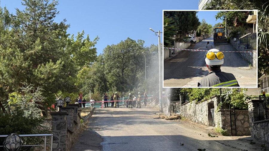 Bursa’da alt yapı çalışmasında doğal gaz borusu patladı.