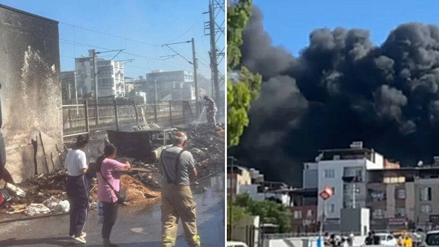 Buca'da toplanmayan çöpler alev alev yandı.