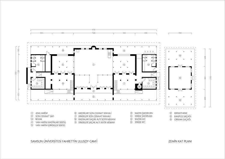 Samsun Üniversitesi Fahrettin Ulusoy Camii, Zemin Kat Planı.