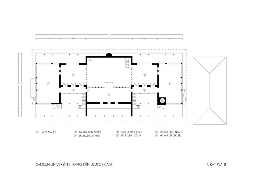 Samsun Üniversitesi Fahrettin Ulusoy Camii, 1. Kat Planı.