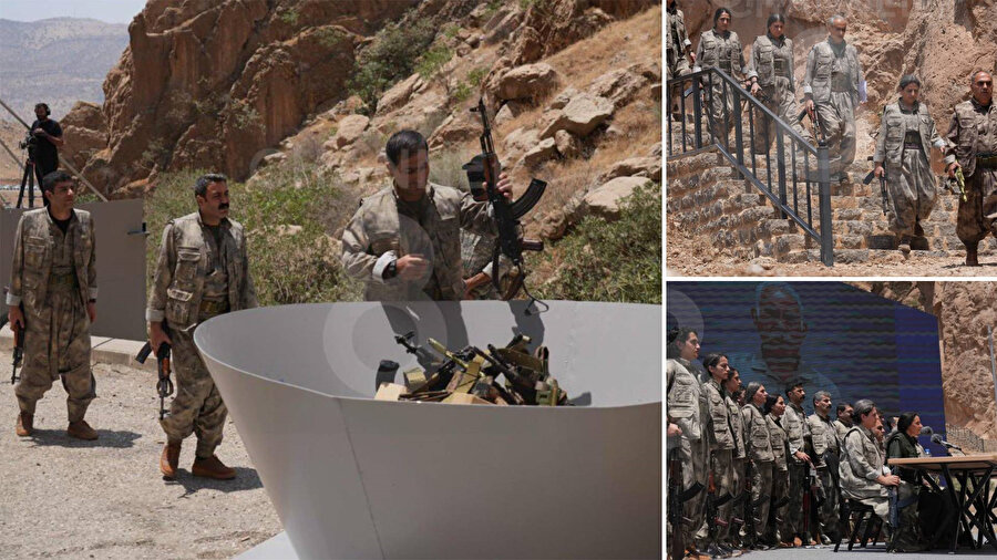 Terör örgütünün silahları yakma anı