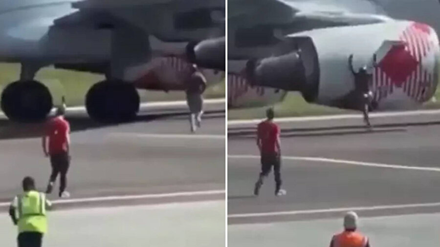 İtalya'nın Milano Bergamo Havalimanı'nda bir kişi uçağın motorunun içine atladı.