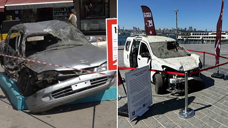 15 Temmuz’da tankın ezdiği otomobiller sergileniyor: Biri Üsküdar'da biri Kırklareli'nde