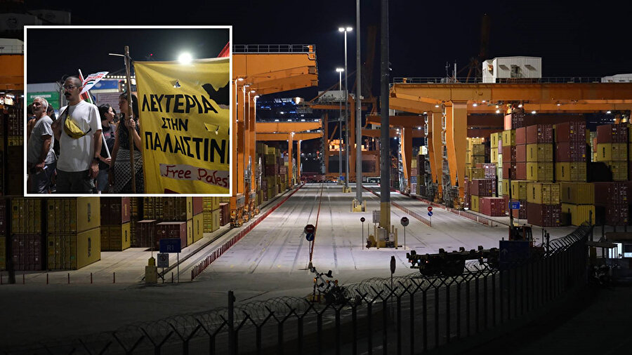 İsrail'e çelik taşıyan gemiye Yunanistan'da engel: Halk sokaklara döküldü