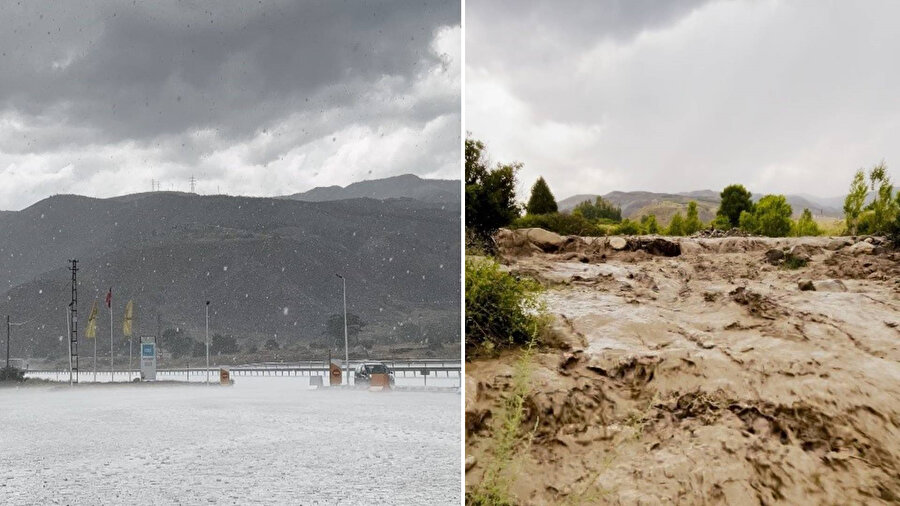 Erzincan’da sağanak yağış sele dönüştü: Sakaltutan mevkiinde dereler aştı