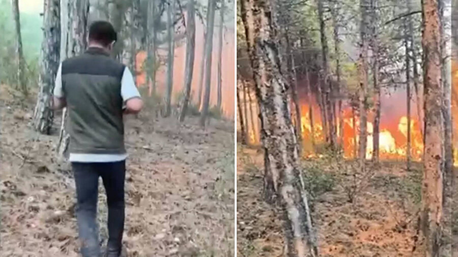 ​Eskişehir'de ekiplerin alevlerin ortasında kaldığı an ortaya çıktı