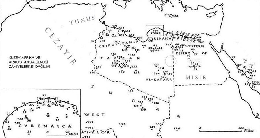Senûsî zaviyeleri Kuzey Afrika'nın tamamına yayılmıştır.