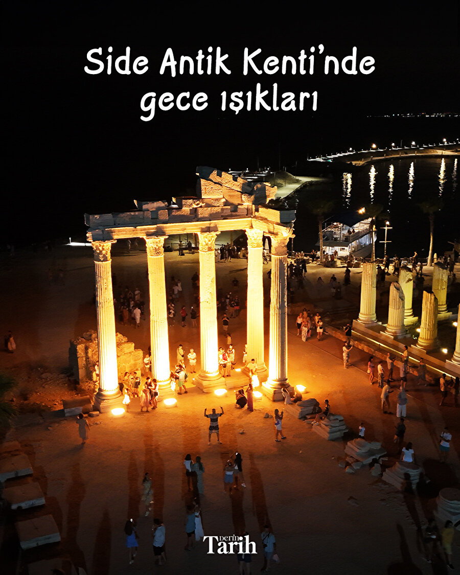 Işıklandırılan Side Antik Kenti gece daha fazla turist çekiyor