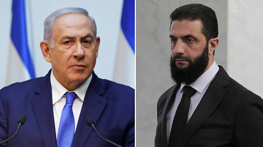 İsrail Başbakanı Netanyahu (solda) Suriye Devlet Başkanı Ahmed Şara