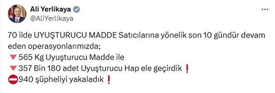 Bakan Yerlikaya'nın açıklaması