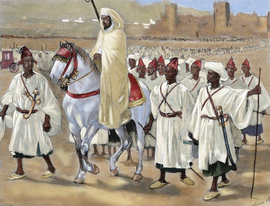 Fas Sultanı Birinci Hasan'ı (1836-1894) tasvir eden bir tablo.