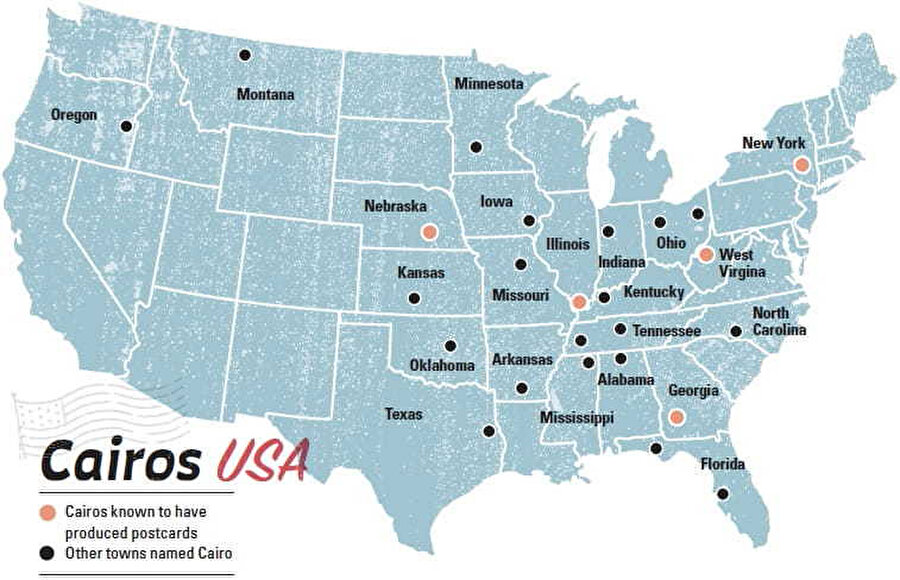ABD haritasında "Kahire" isminde şehirleri bulunan yerler.