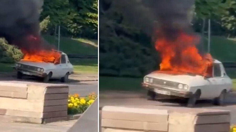 TBMM önünde aracını yaktı