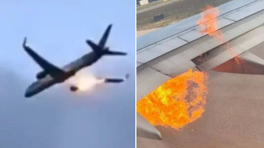 Yolcu uçağının motoru kalkıştan sonra alev aldı.
