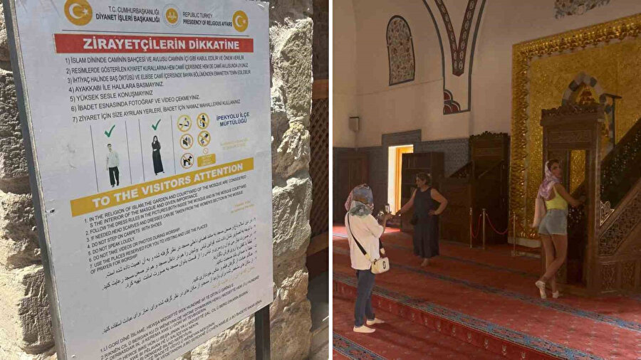 Van'da tarihi camide uygunsuz kıyafetli turistler tartışma yarattı