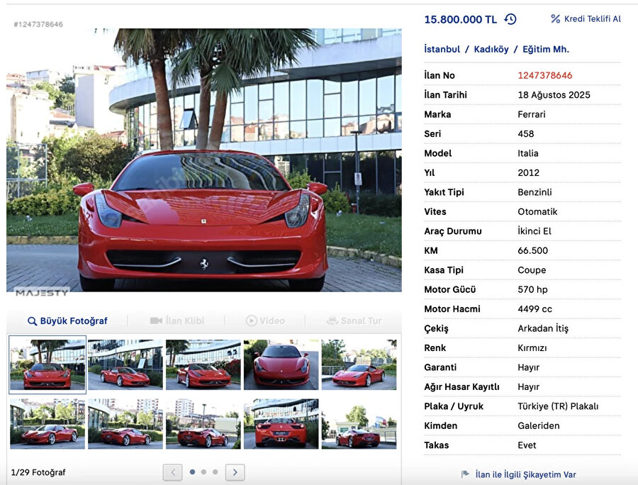 Kazada perte çıkan 17 milyonluk Ferrari'nin akıbeti belli oldu