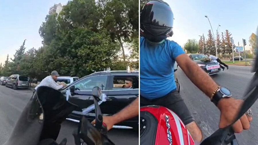 Adana’da bahşiş için canını hiçe saydı: Düğün konvoyunun peşinden koştu, gelin arabasının kaputuna atlayıp para aldı