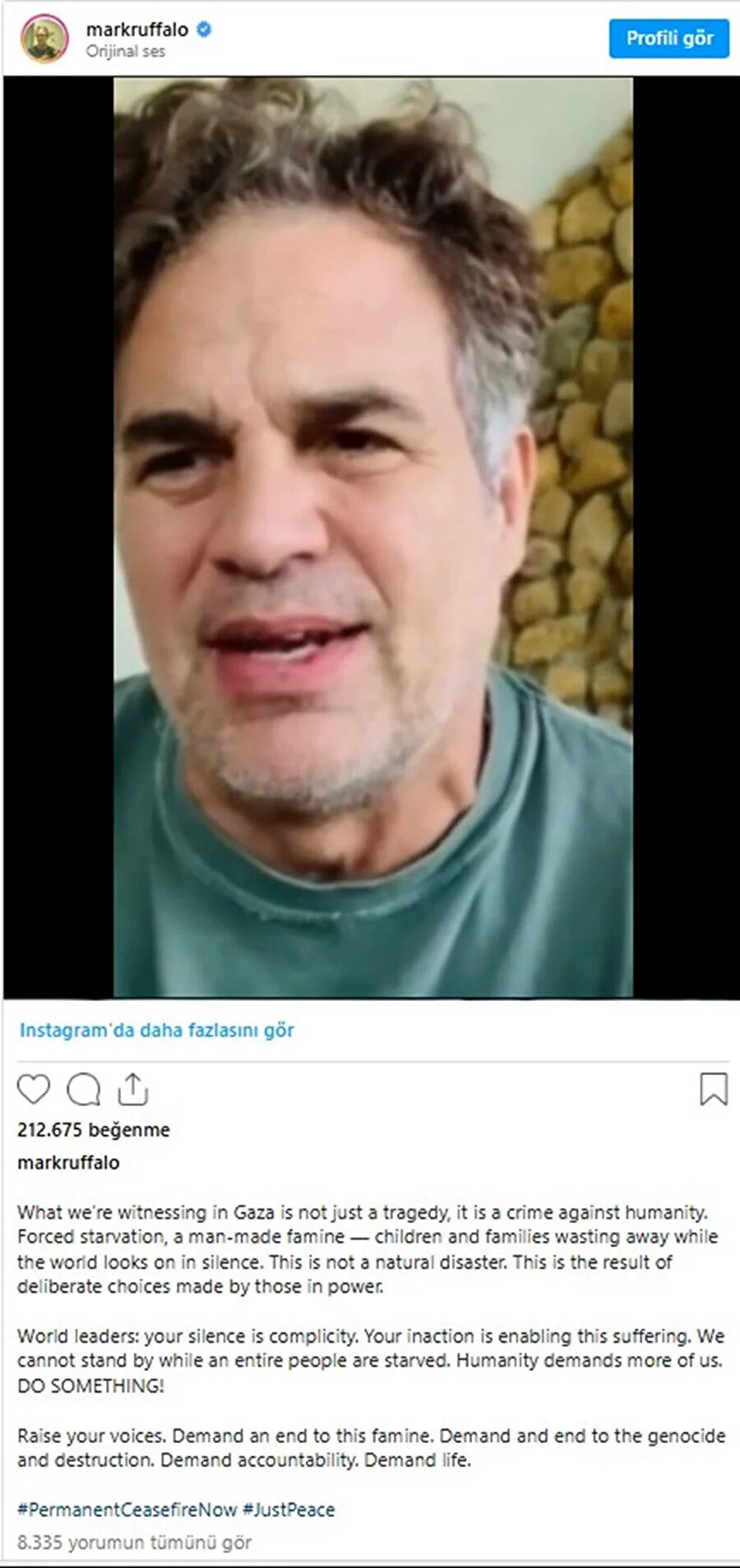 Mark Ruffalo'nun paylaşımı