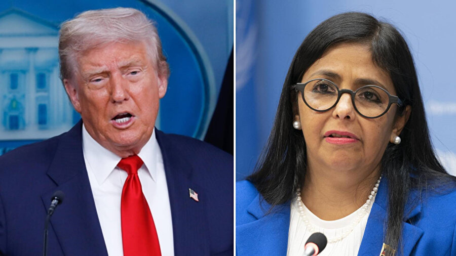 ABD Devlet Başkanı Donald Trump ve ​Venezuela Devlet Başkanı Yardımcısı ve Petrol Bakanı Delcy Rodriguez