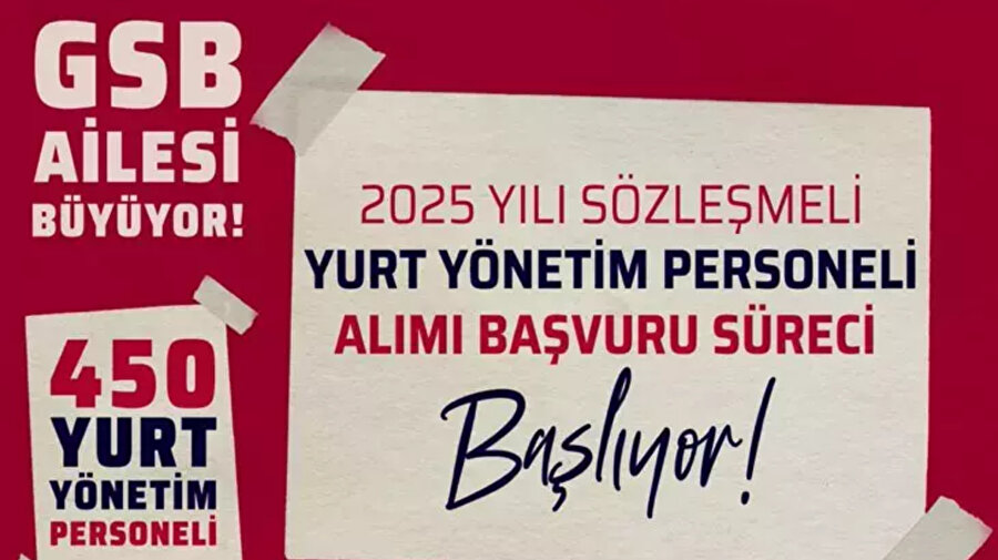 GSB 450 Sözleşmeli Yurt Yönetim Personeli alacak: GSB personeli alımı başvurular ne zaman, şartlar neler?