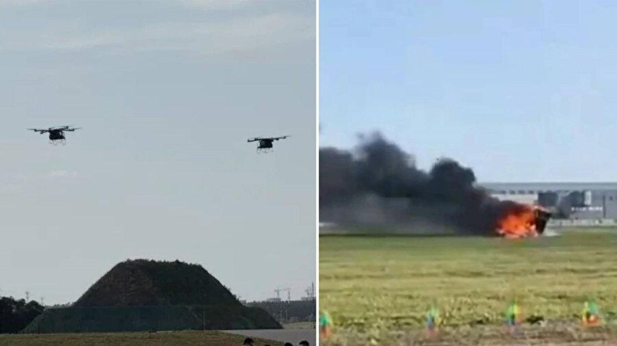 Çin'de uçan arabalar çarpıştı.