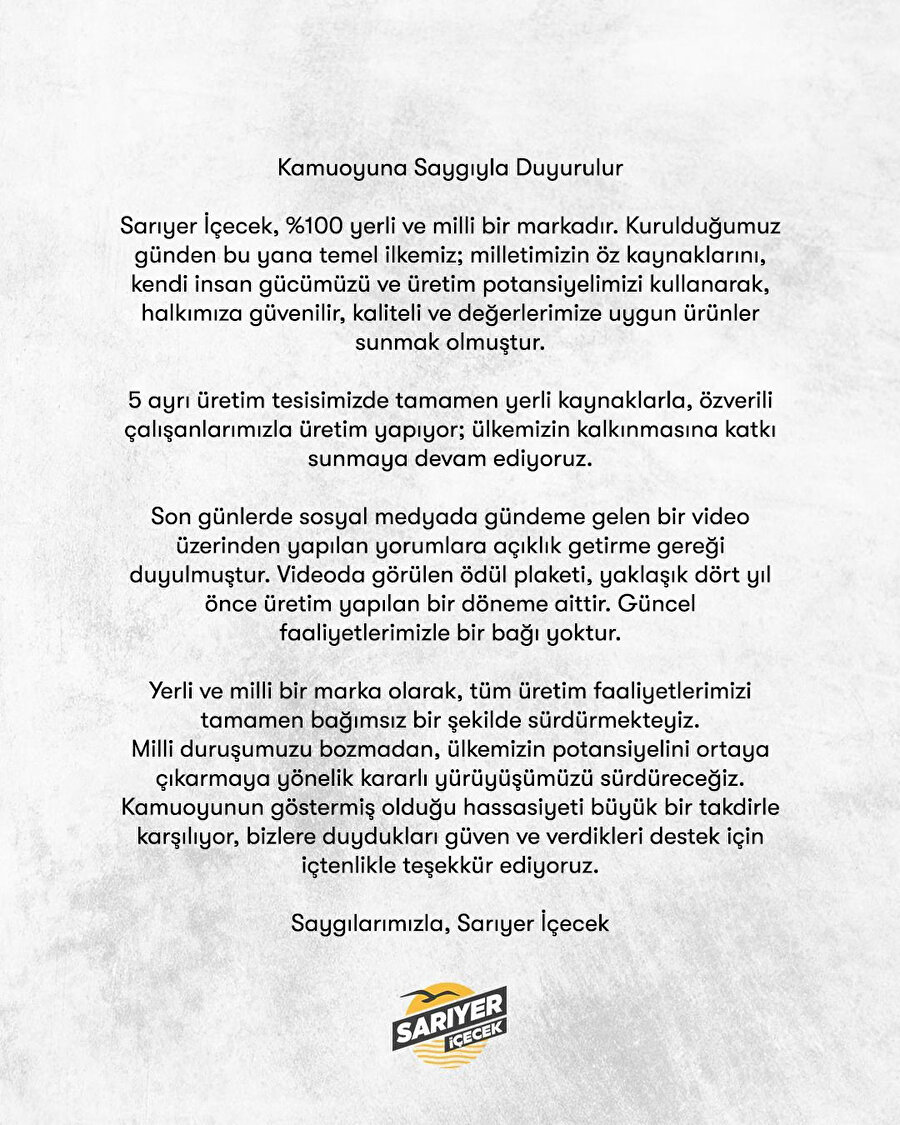 Sarıyer İçecek'in açıklaması