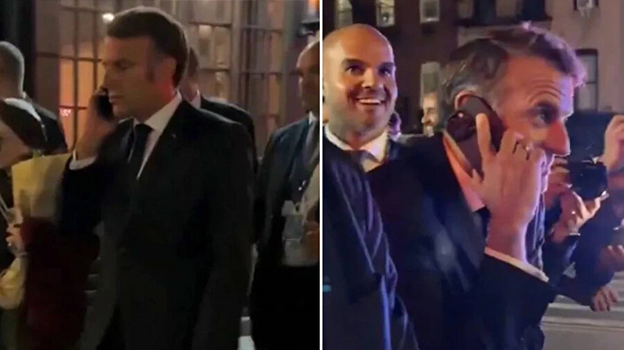 Fransa Cumhurbaşkanı Emmanuel Macron, Donald Trump'ın konvoyu nedeniyle yolda mahsur kaldı.  