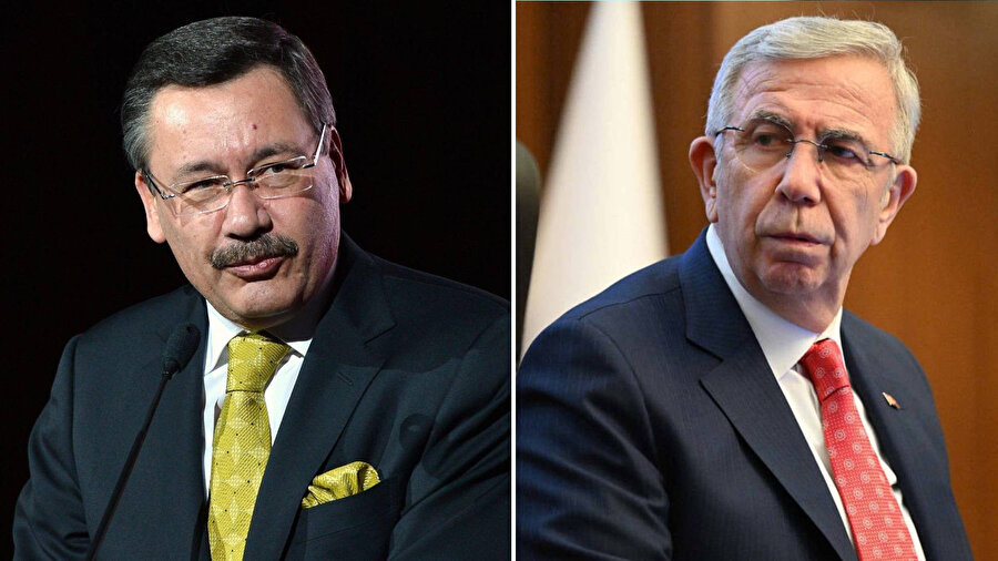 Eski ABB Başkanı Melih Gökçek (solda)  ABB Başkanı Mansur Yavaş (sağda)