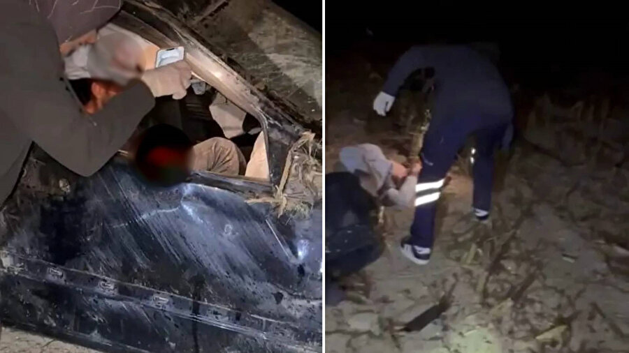 Sakarya Akyazı'da takla atan araç tarlaya uçtu.