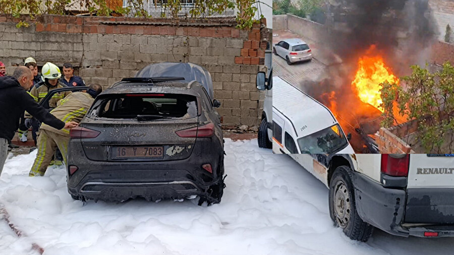 Bursa’da park halindeki üç araç çıkan yangında zarar gördü