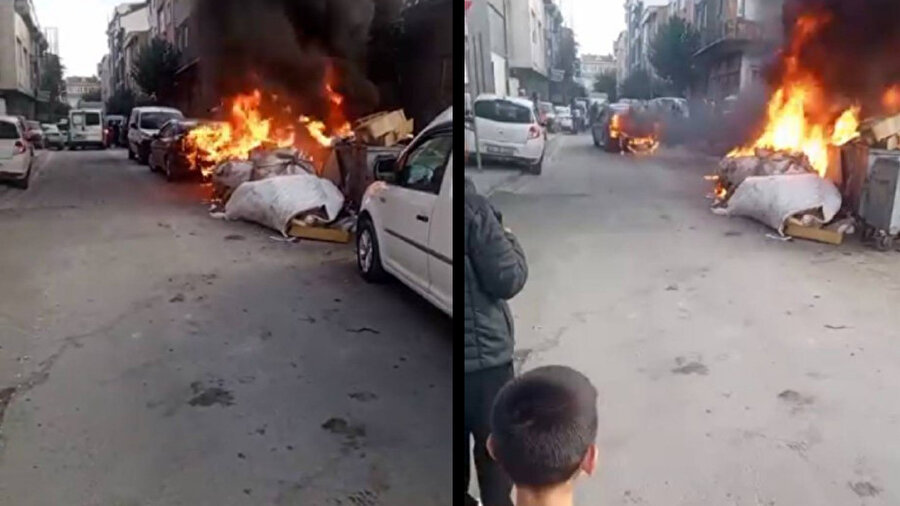 Çöp konteynerindeki yangın otomobile sıçradı: Olası bir facia son anda önlendi​