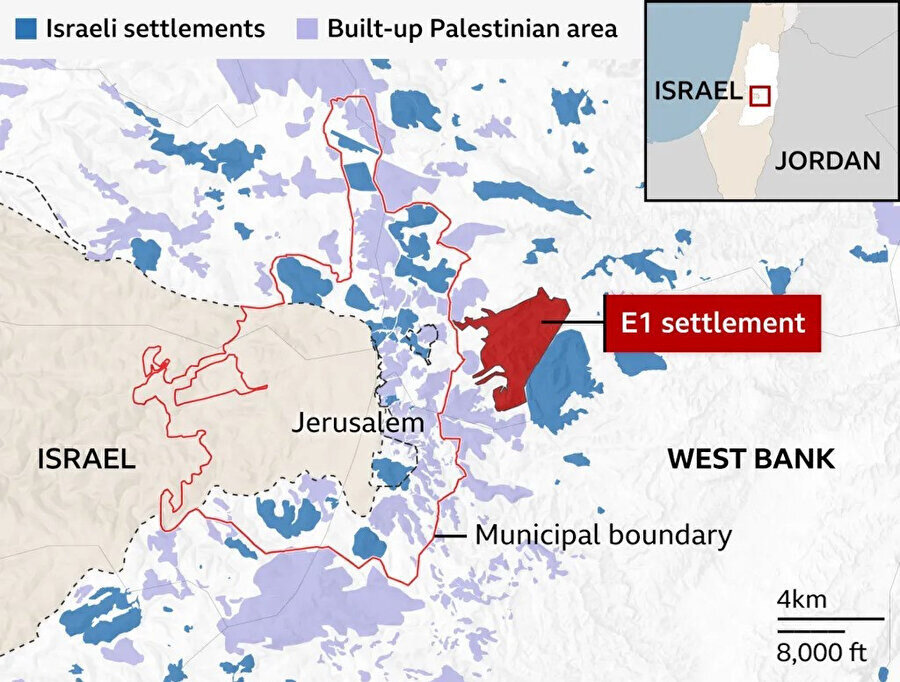 İşgal altındaki Doğu Kudüs'ün doğusundaki E1 bölgesine genişleme planları bölgeyi ikiye bölecek ve Filistinli toplulukları izole edecek.
