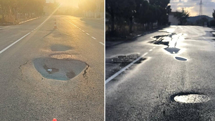 İzmir'de 11 gün önce yapılan asfalt çöktü.