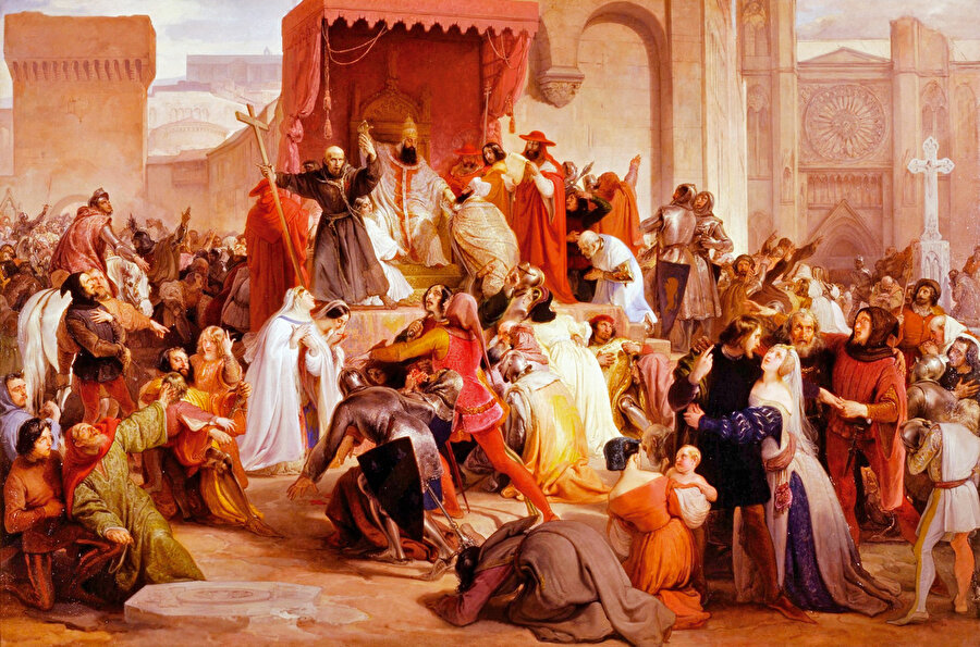 Papa II. Urban, Clermont Meydanı'nda ilk haçlı seferini vaaz ediyor