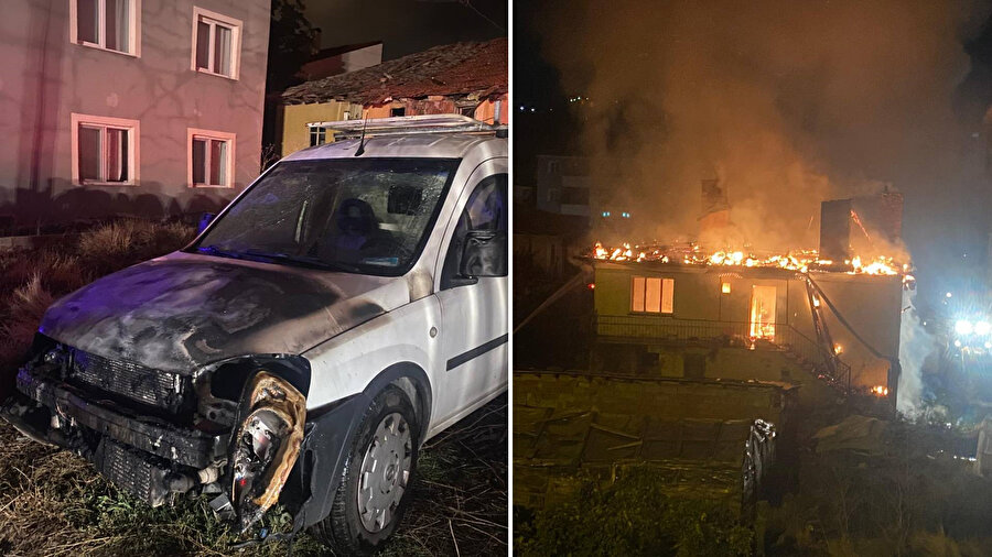 Çankırı'da çıkan yangında 2 ev, 2 kömürlük ve hafif ticari araç zarar gördü .