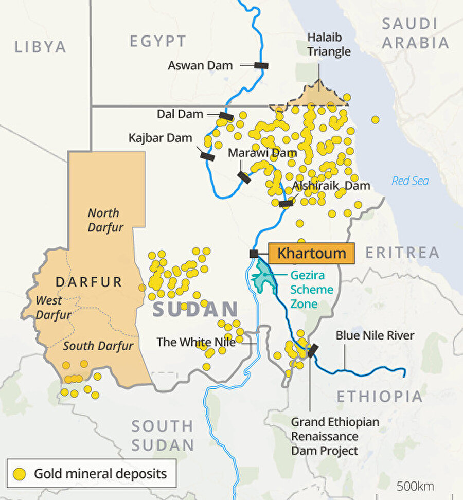 Afrika'nın en büyük üçüncü altın üreticisi Sudan'ın altın rezervleri.